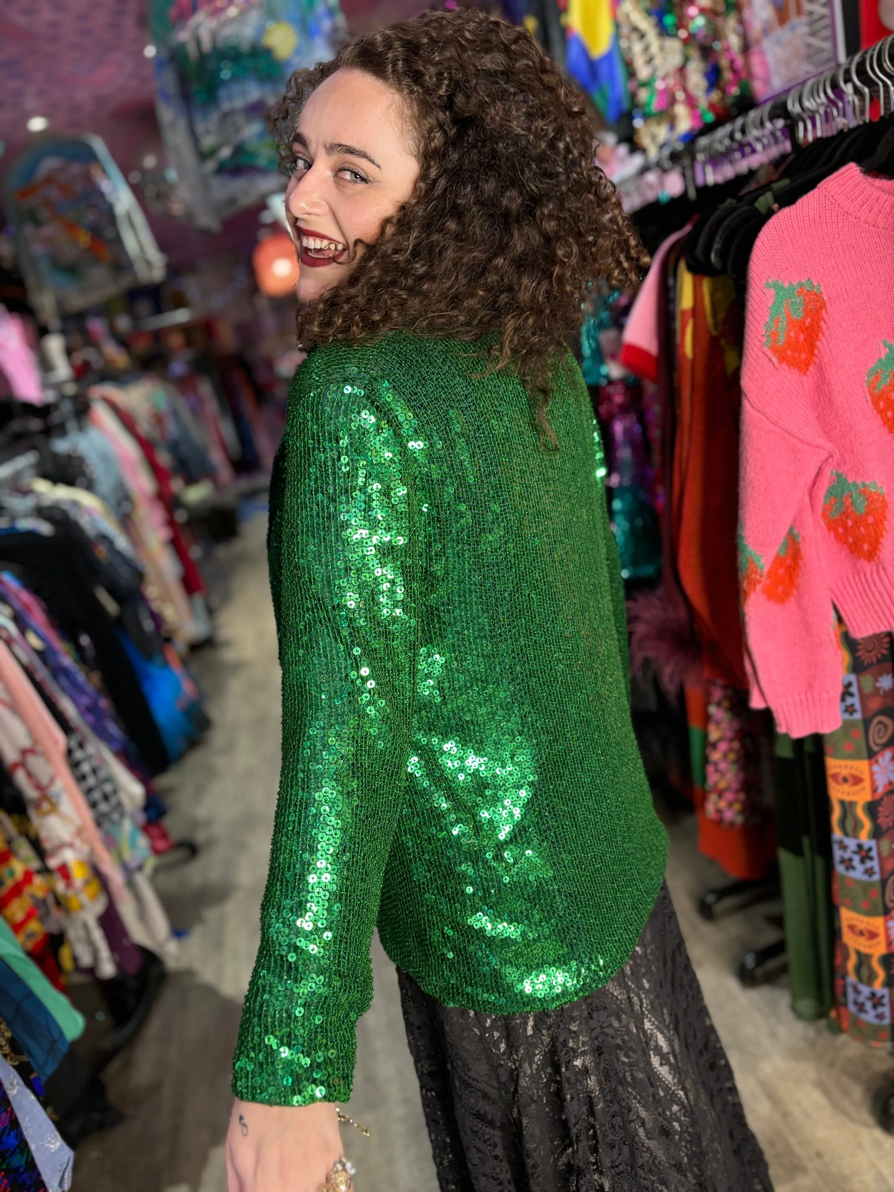 Vintage 90s Green Sequin Blazer