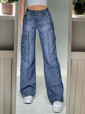 Wenkouban Bleached blue 2000s cargo pants with pockets