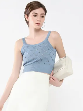 Women Embellished Blue Tank Top