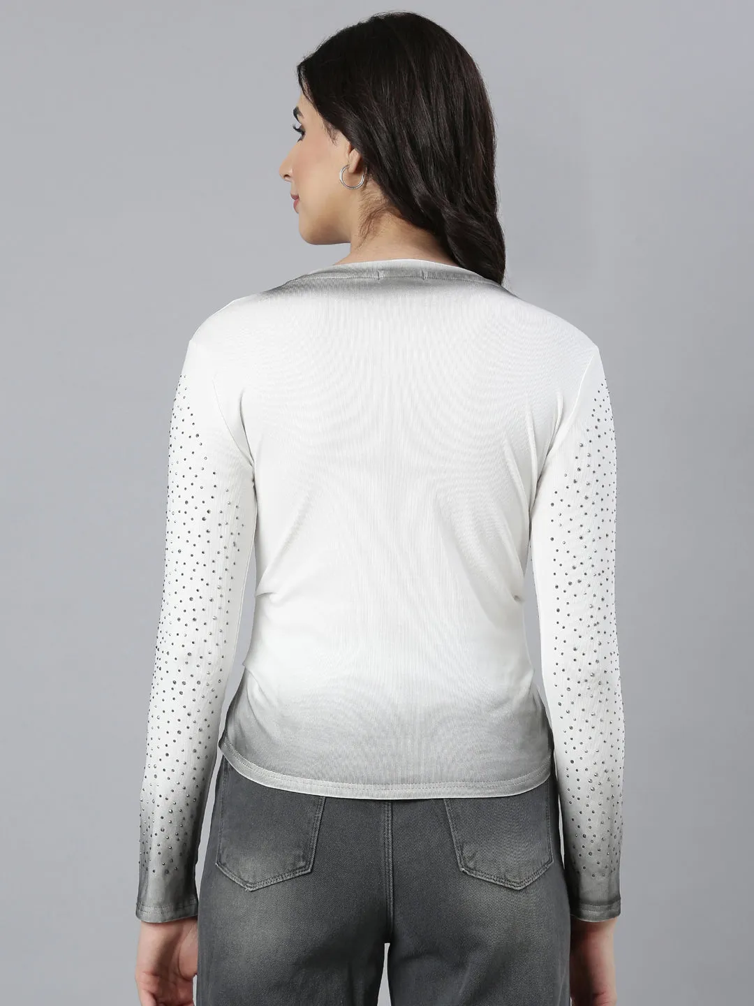 Women Embellished White Fitted Top