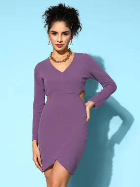 Women Lavender Karera Side Cut Out Mini Wrap Dress