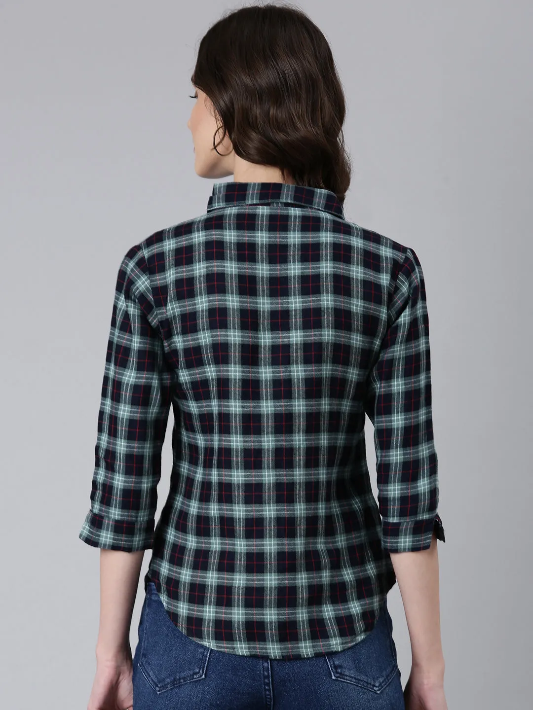 Women Sea Green Checked Shirt