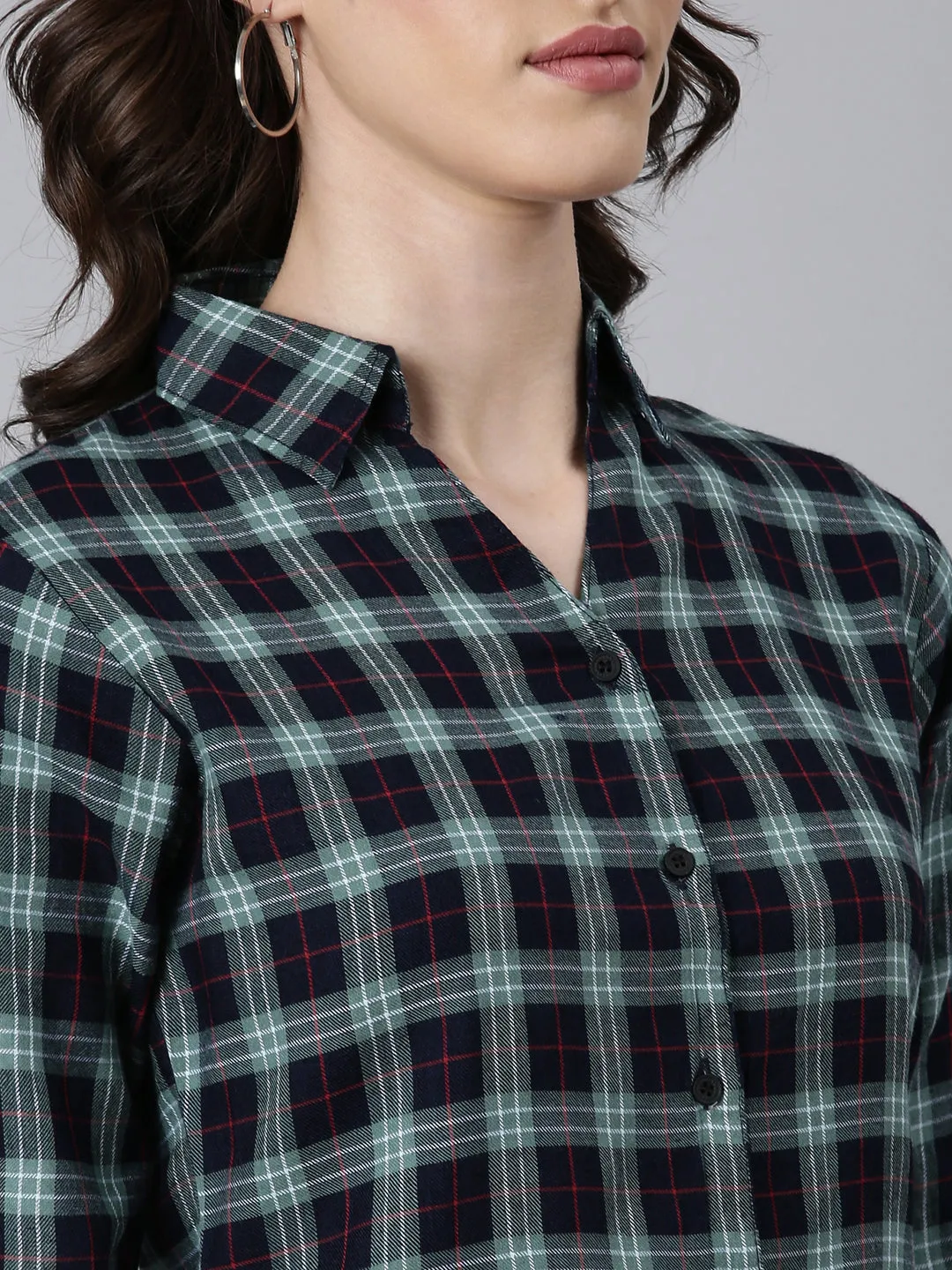 Women Sea Green Checked Shirt