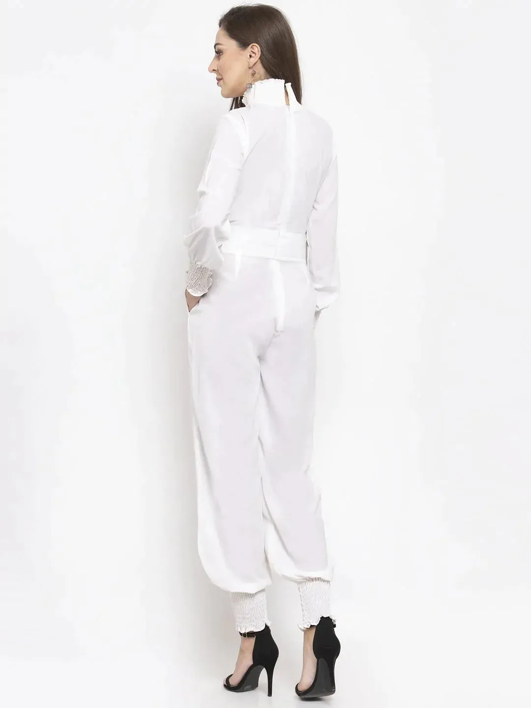 Women White Solid Basic Jumpsuit