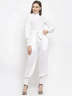 Women White Solid Basic Jumpsuit