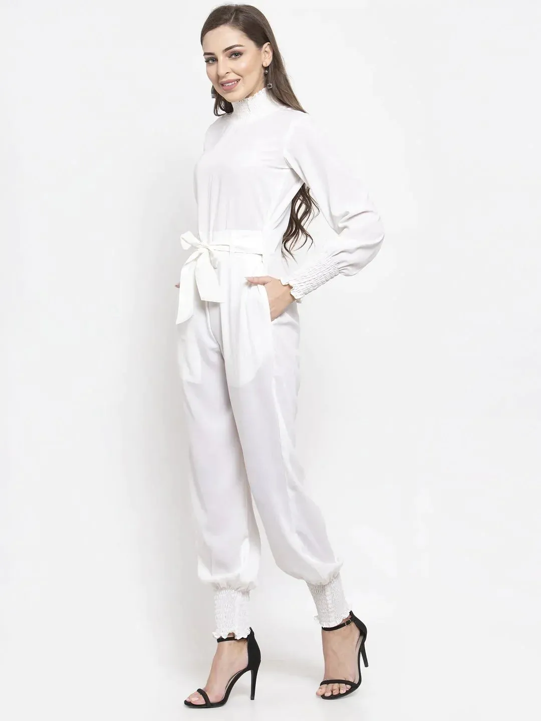 Women White Solid Basic Jumpsuit