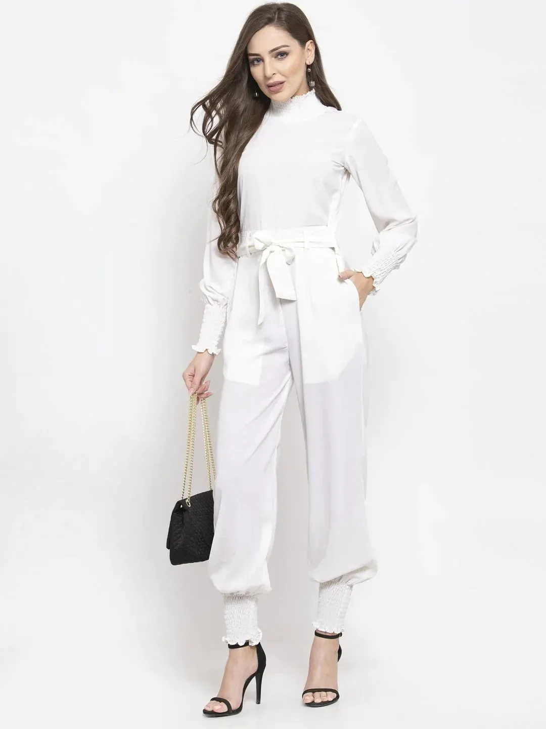 Women White Solid Basic Jumpsuit