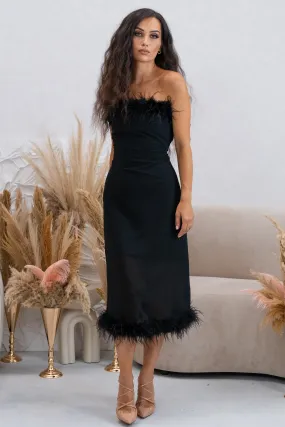 WOMENS OSTRICH FEATHER TRIMMED DRESS