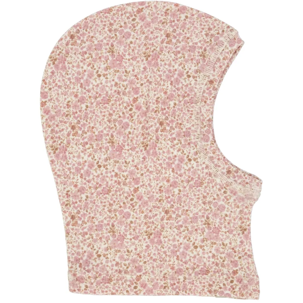 Wool Balaclava - ivory flowers