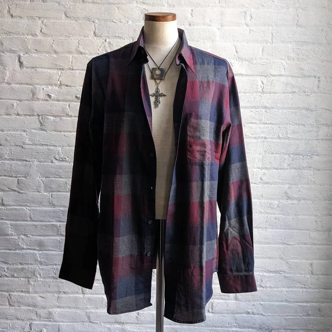 Y2K Minimalist Oversize Plaid Grunge Academia Muted Earthy Boyfriend Flannel Top