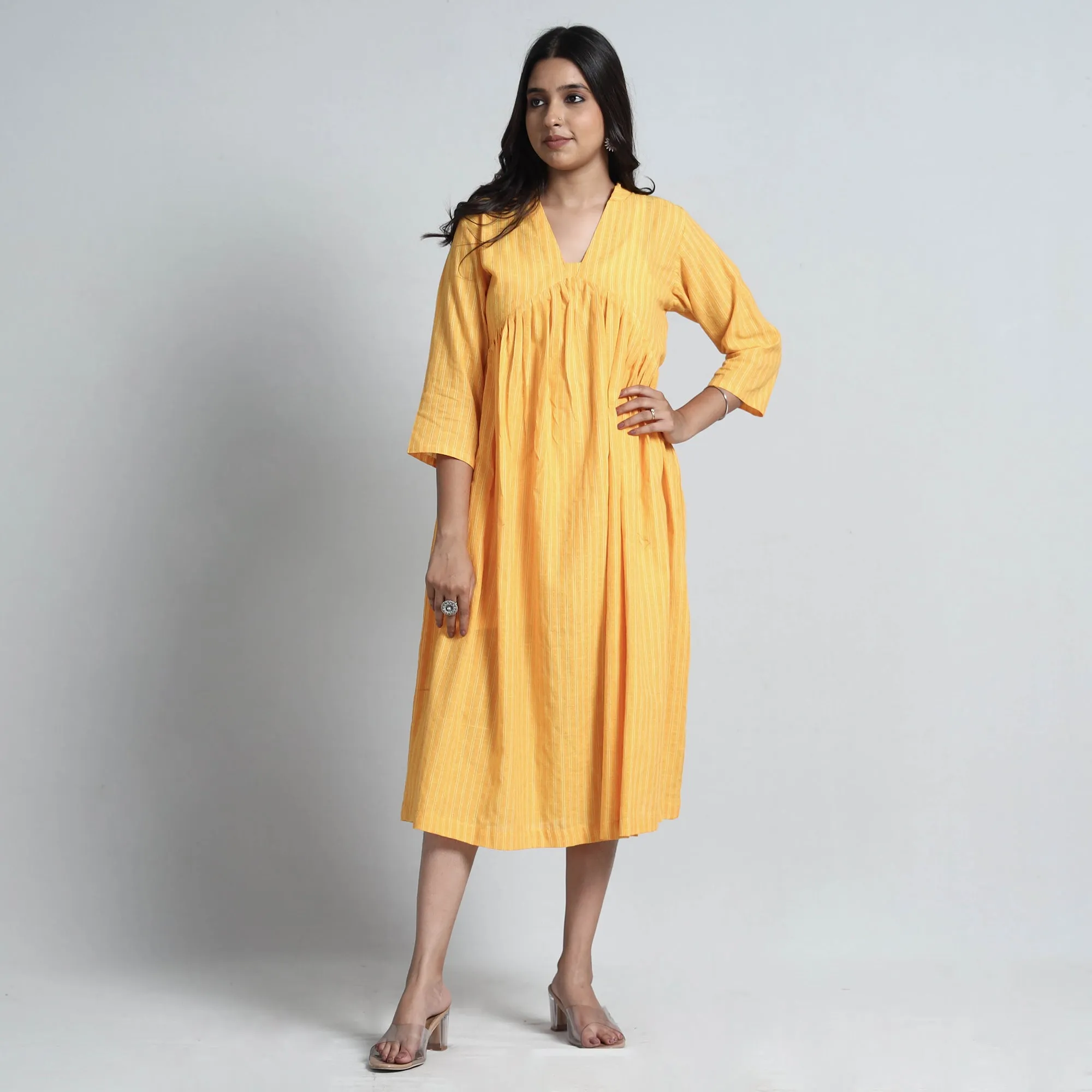 Yellow - Exquisite Jacquard Cotton Dress