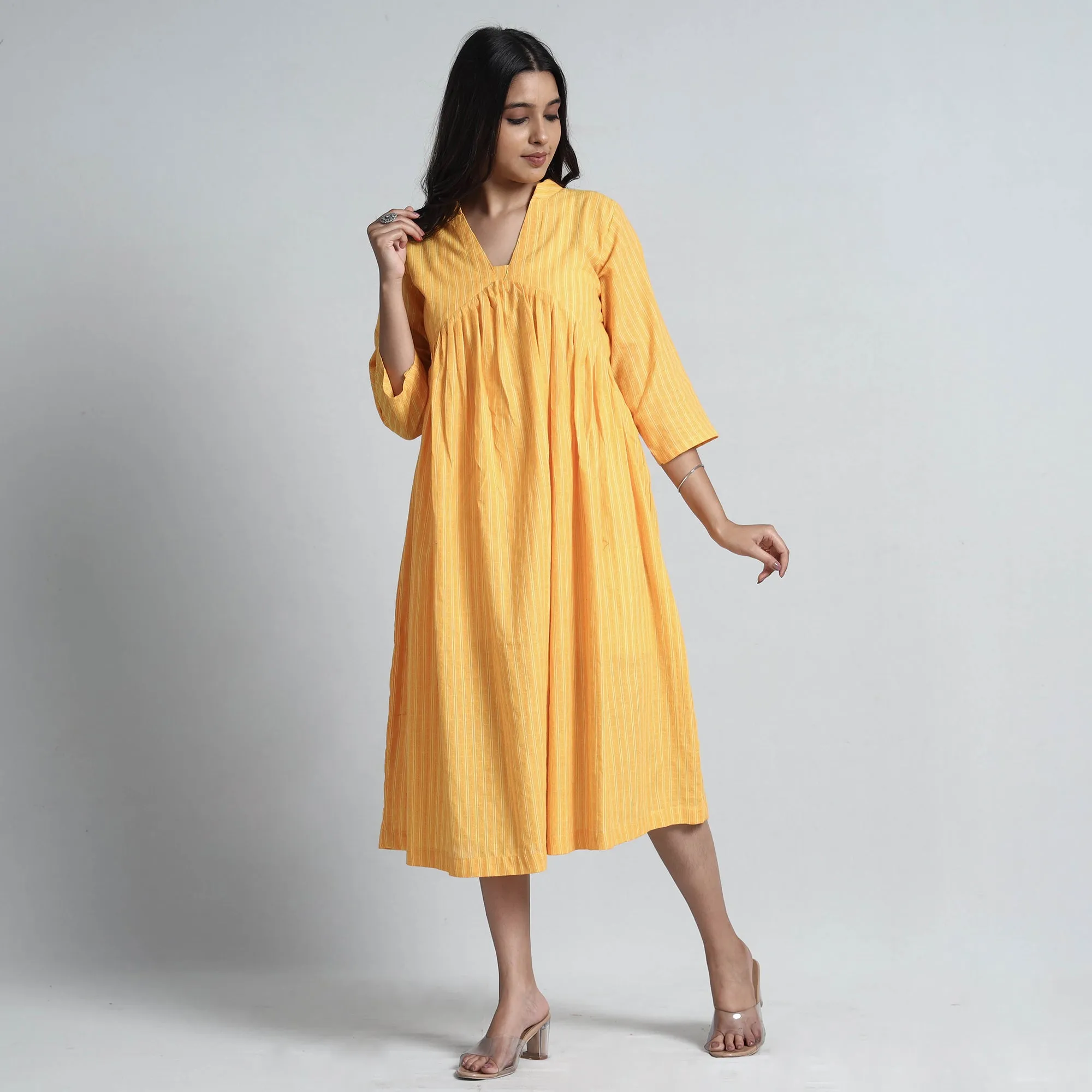 Yellow - Exquisite Jacquard Cotton Dress