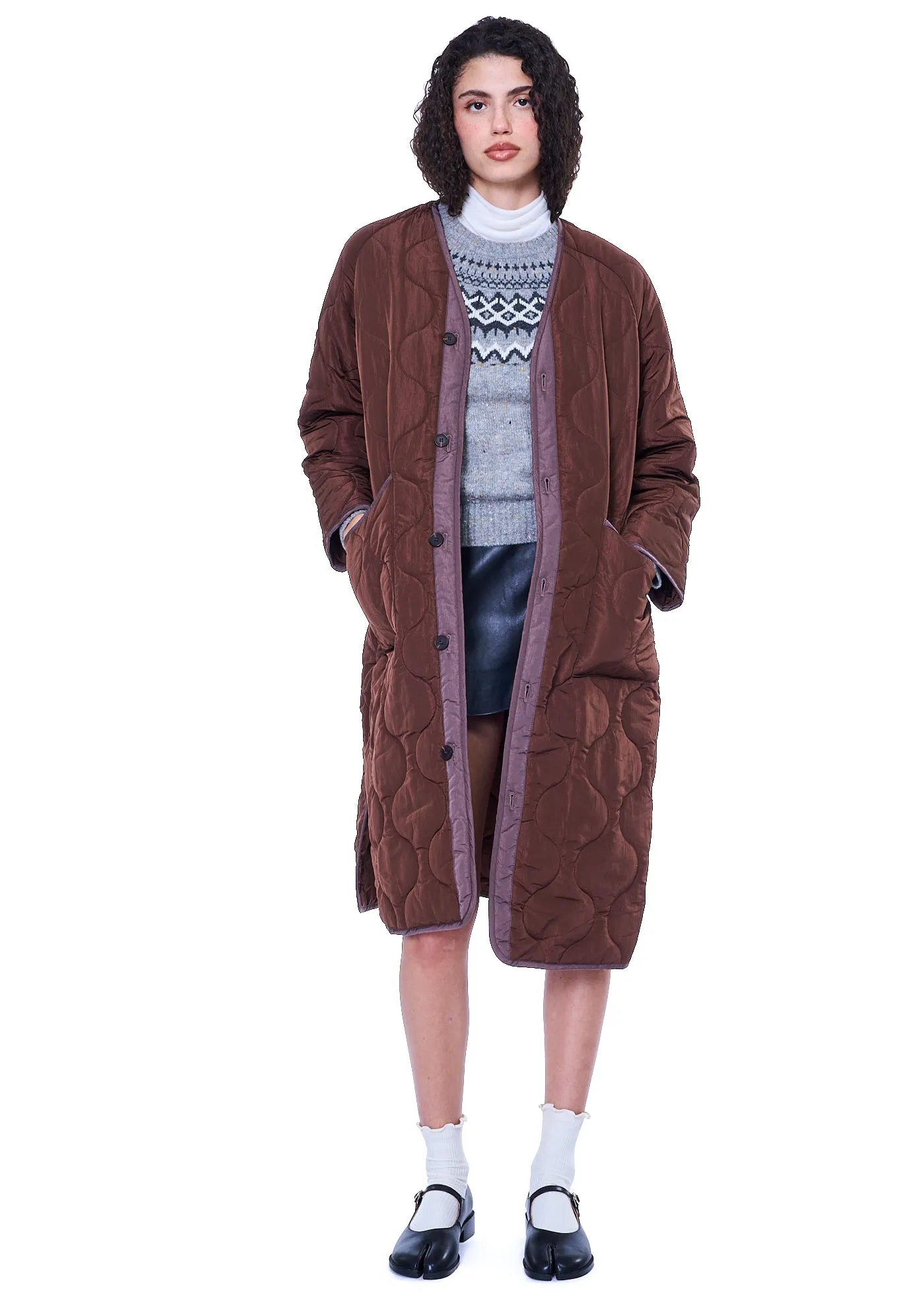 Yumi Row Quilted Long Liner Jacket