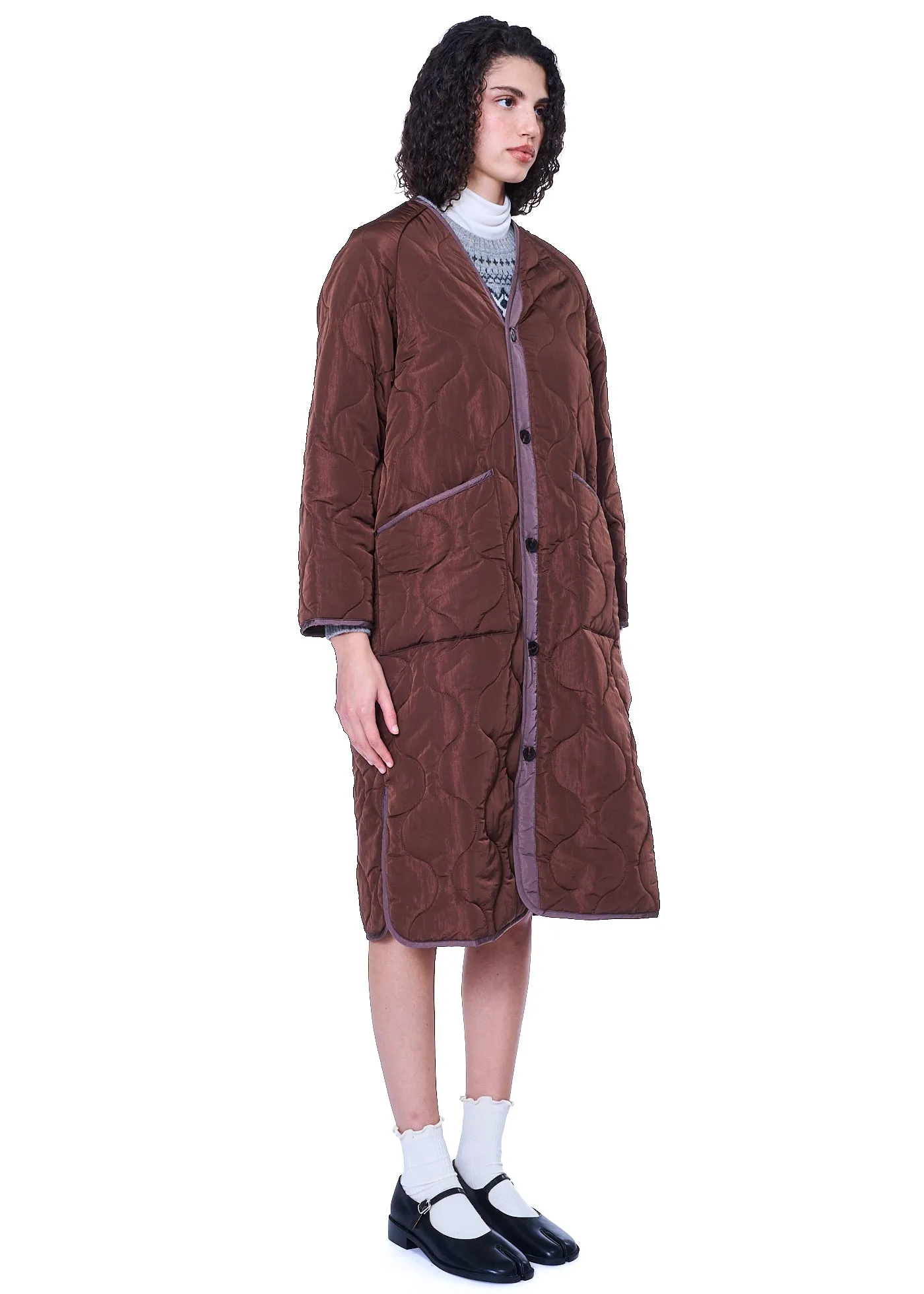 Yumi Row Quilted Long Liner Jacket